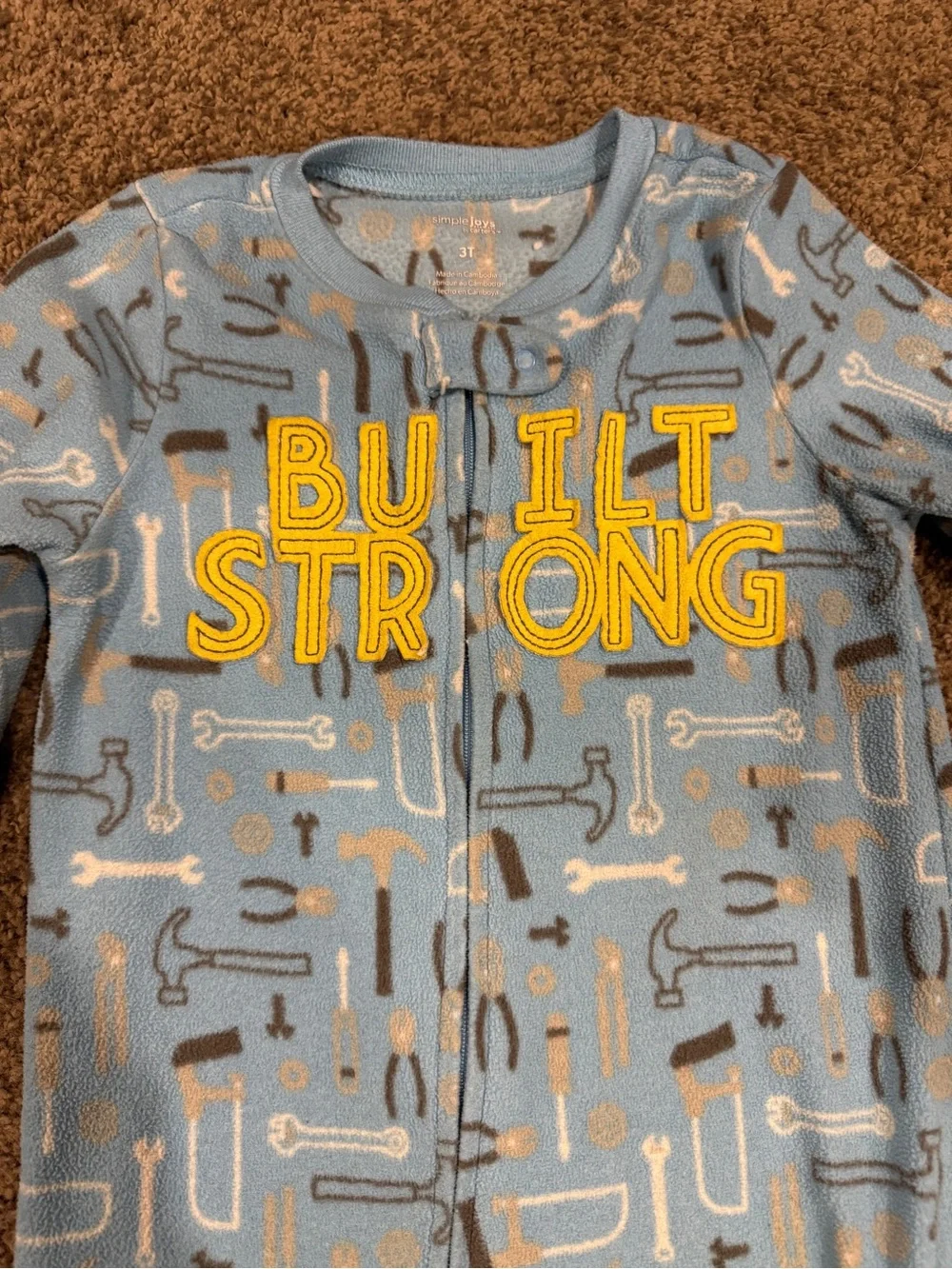 “Built strong” Tools toddler footie Jammies—3T—Simple joy